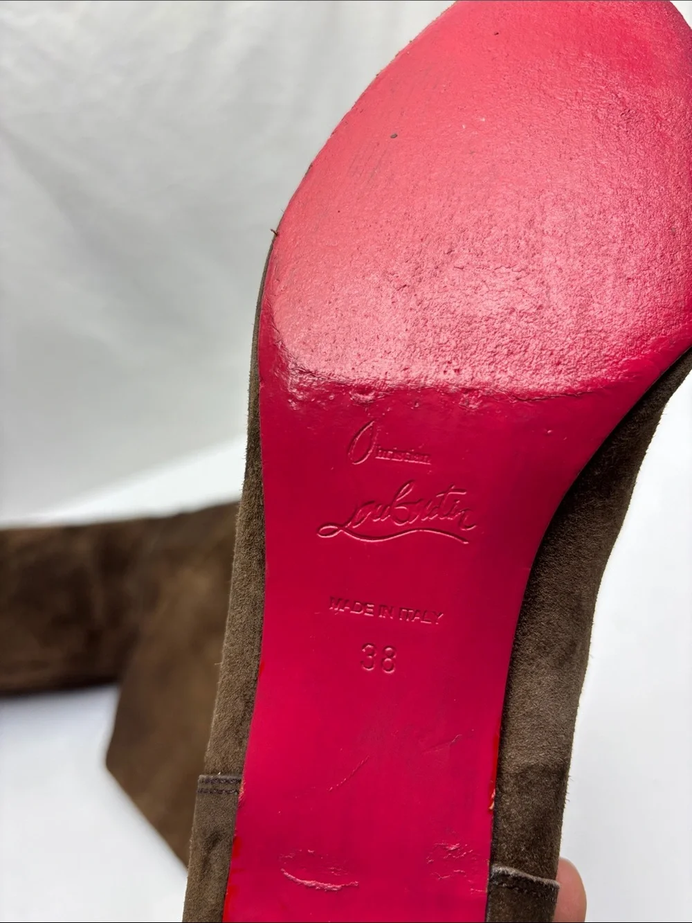 Christian Louboutin Women's Tall Brown Suede Knee-High Boots, size 38